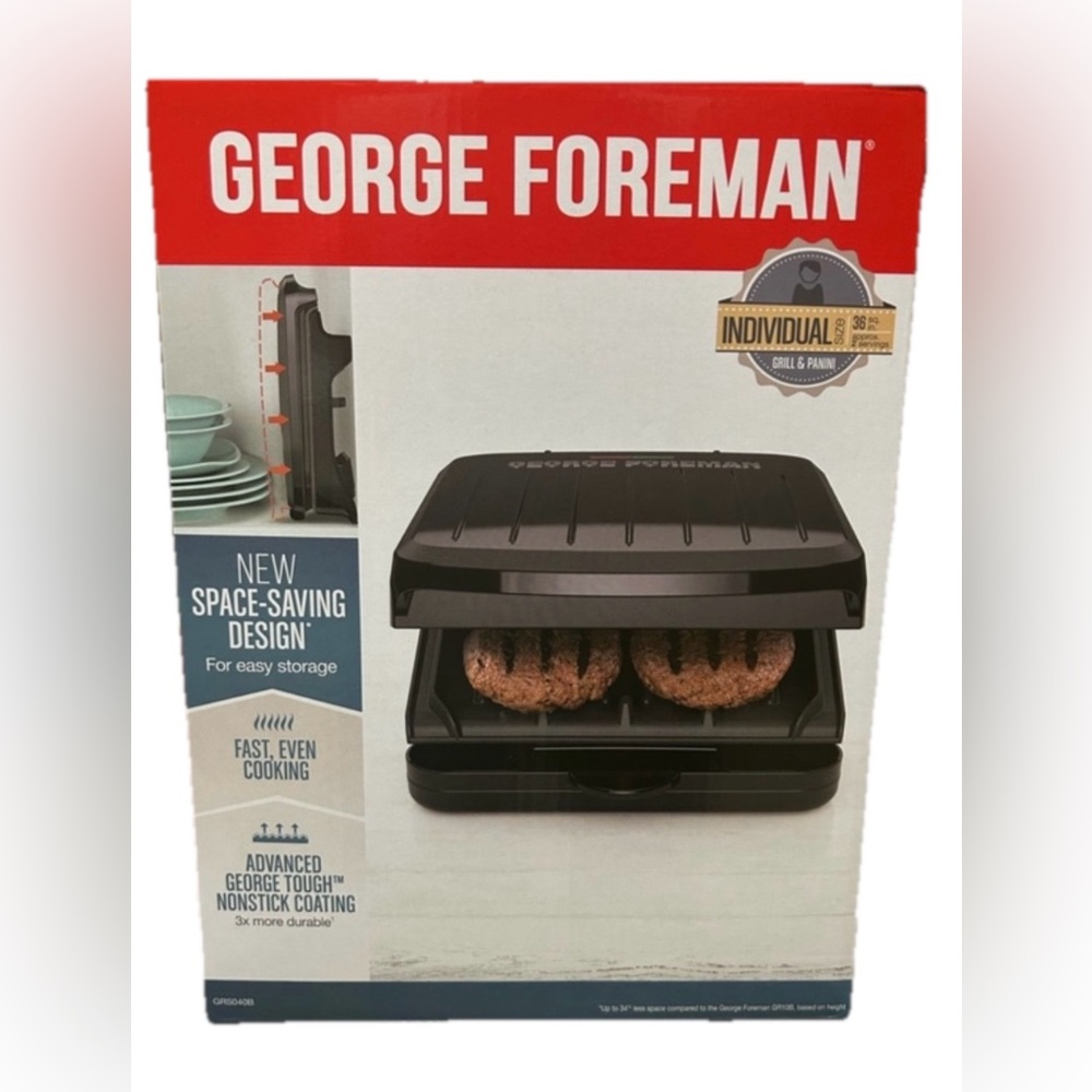 George Foreman Individual Grill & Panini Press 2020 Compact Space-Saving SEALED